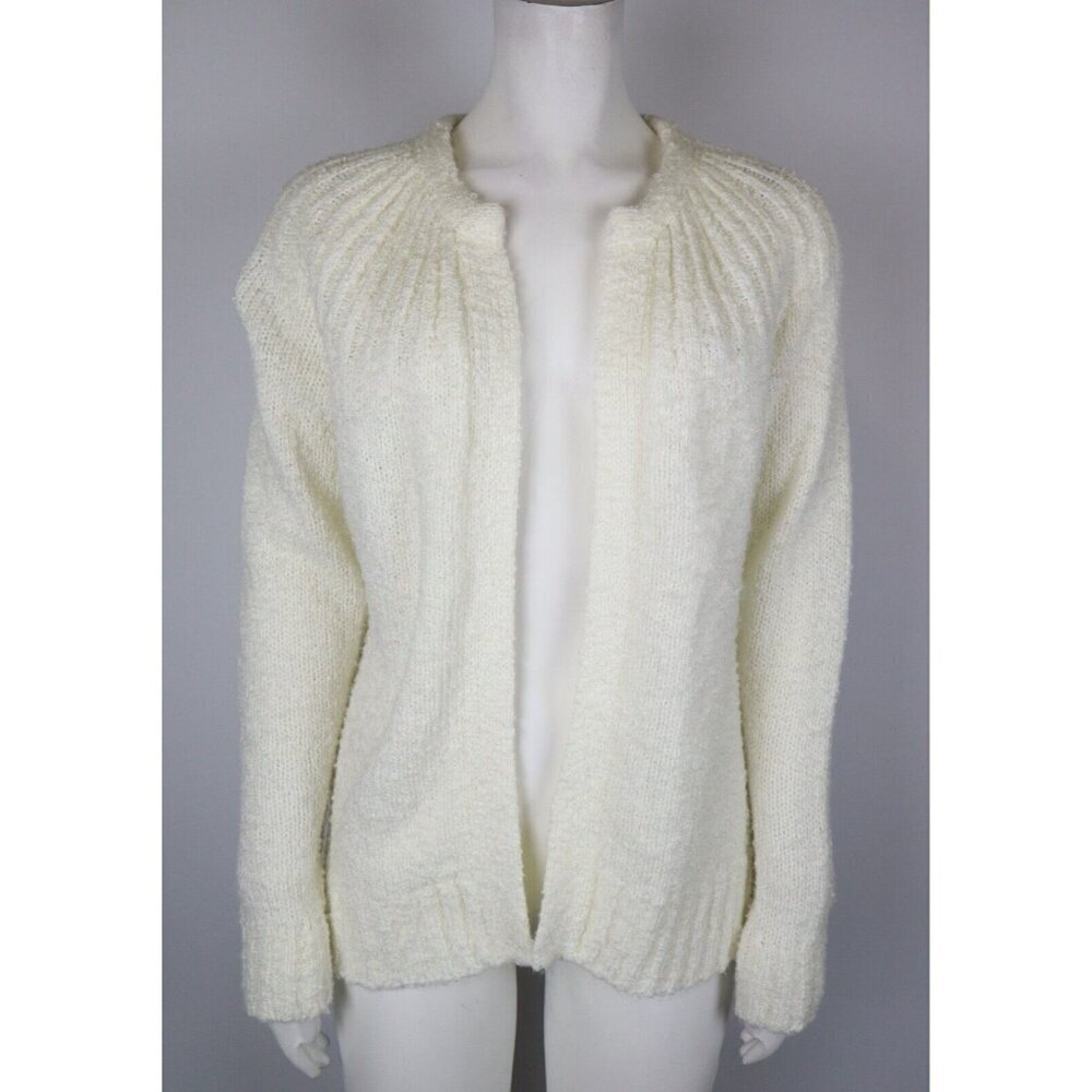 Le Chois Womens Chunky Knit Cardigan Sweater Size Small Acrylic Ivory Open Front